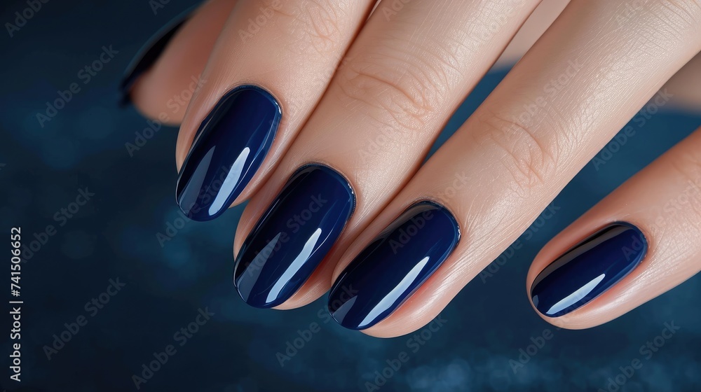 Female hands with blue nail design. Glitter blue nail polish manicure. Woman hand with blue nail polish. Female hands with blue nail design. Glitter blue nail polish manicure. Woman hand with blue nail polish.