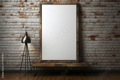 Blank White Poster Frame Mockup on White Brick Wall Background. Empty Photo Frame