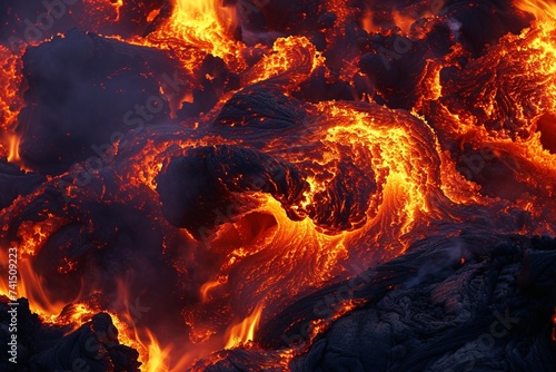 Volcanic fire lava. Flowing magma closeup