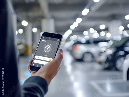 Man Using Smartphone for Parking in Modern Garage