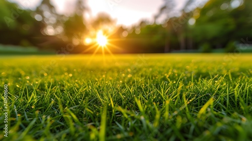 Sunlit Serenity: Macro Shot of Freshly Cut Grass Blades. Generative AI