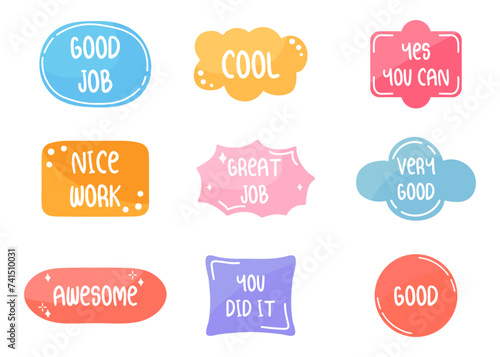 Collection of reward stickers for teachers and kids. Educational kids design.