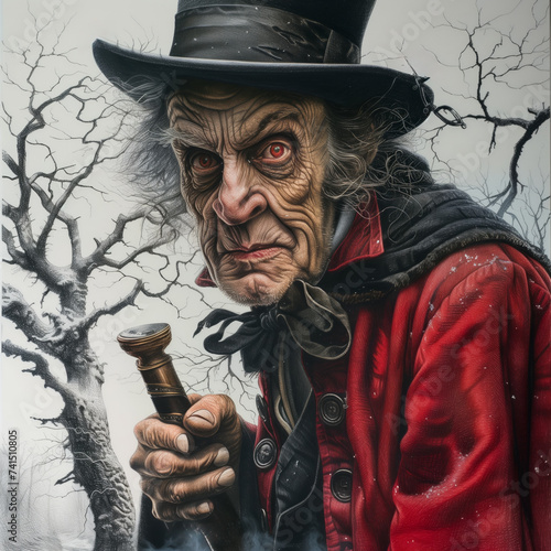 Illustration of Ebenezer Scrooge from Charles Dickens A Christmas carol photo