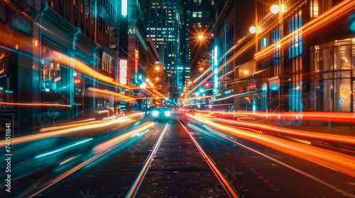 Long exposure photography of bustling city life.