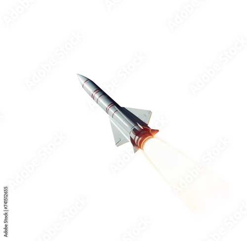 missile launch isolated transparent PNG. With fire trail. Flaming contrail. Rocket in flight. Pen tool premium cutout. Rocket launch.  photo