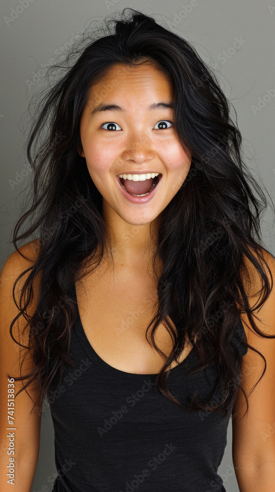 Beautiful confident young adult Asian woman posing for beauty portrait. Pretty smiling happy healthy girl student model from Asia looking at camera smiling on background. Close up face . Beautiful confident young adult Asian woman posing for beauty portrait. Pretty smiling happy healthy girl student model from Asia looking at camera smiling on background. Close up face .
