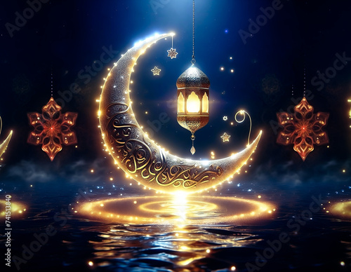 golde crescent moon islamic ramadan mubarak شهر رمضان مبارك كريم	
 photo