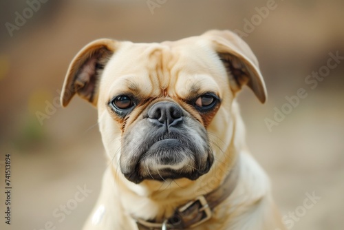 angry dog with wrinkled snout held by a collar © studioworkstock