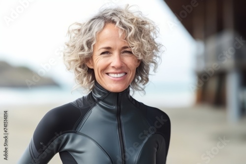 Portrait of a smiling senior woman with wetsuit at the beach © Nerea