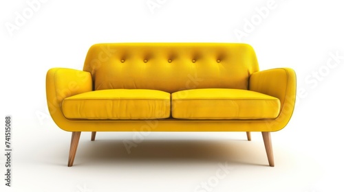 Yellow Danish-style sofa isolated on white background © Matthew