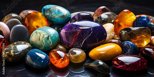  Beach gemstones. Pile of precious stones. Natural material for interior design,