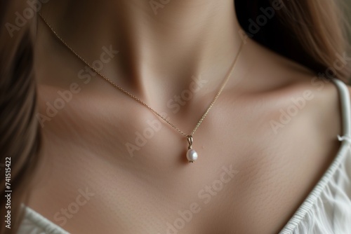 womans neckline with a stylish pendant necklace