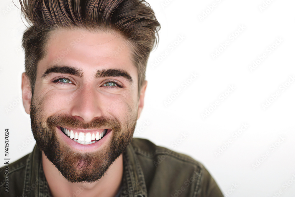 closeup portrait of a handsome man smiling  - obrazy, fototapety, plakaty 