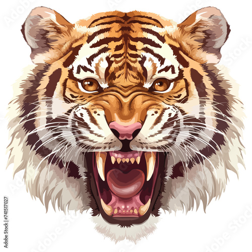 Angry tiger face isolated White background cartoon