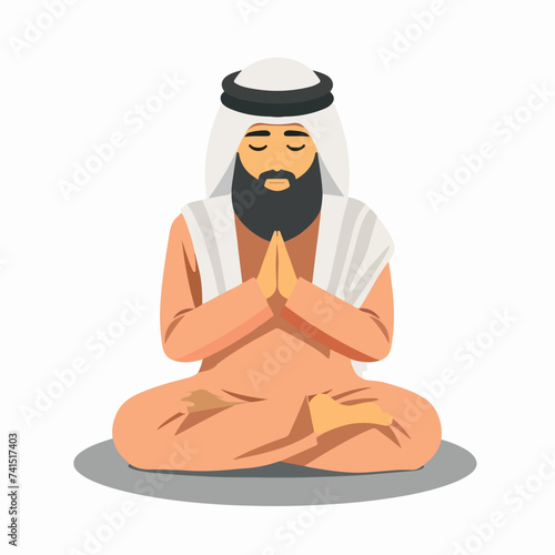 Fototapeta Naklejka Na Ścianę i Meble -  Arabian Man Praying Flat Vector Illustration isol