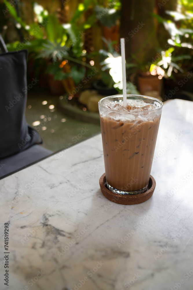 Espresso coffee mixed chocolate in a glass Espresso coffee mixed chocolate in a glass