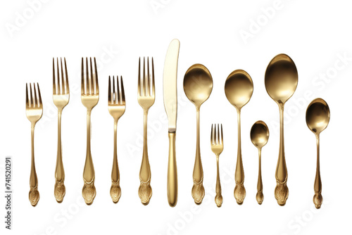 Sophisticated Table Setup with Gold-Plated Flatware Isolated on Transparent Background