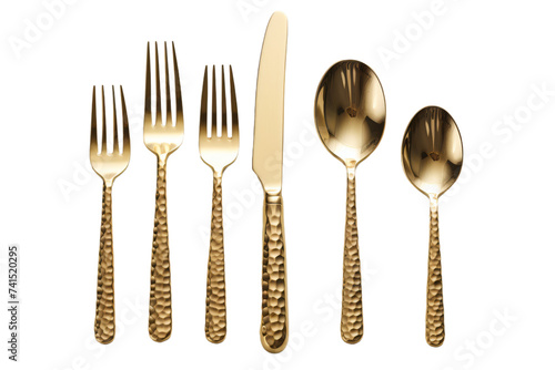 Stylish Table Setting with Gold-Plated Flatware Isolated on Transparent Background