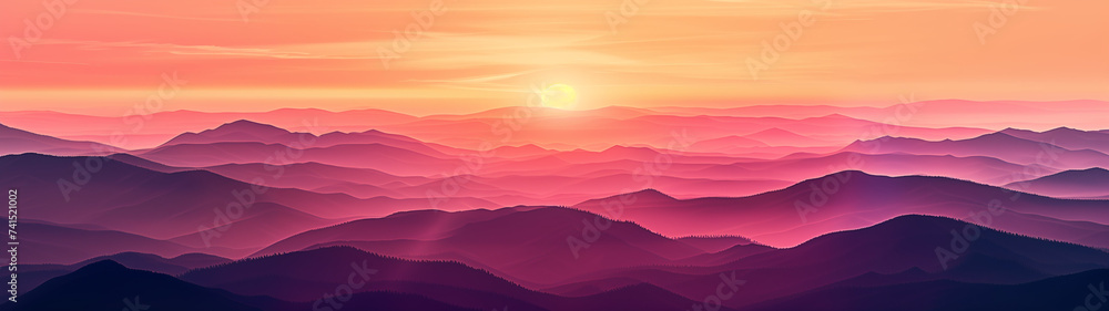 Layered Mountain Silhouettes at Sunset