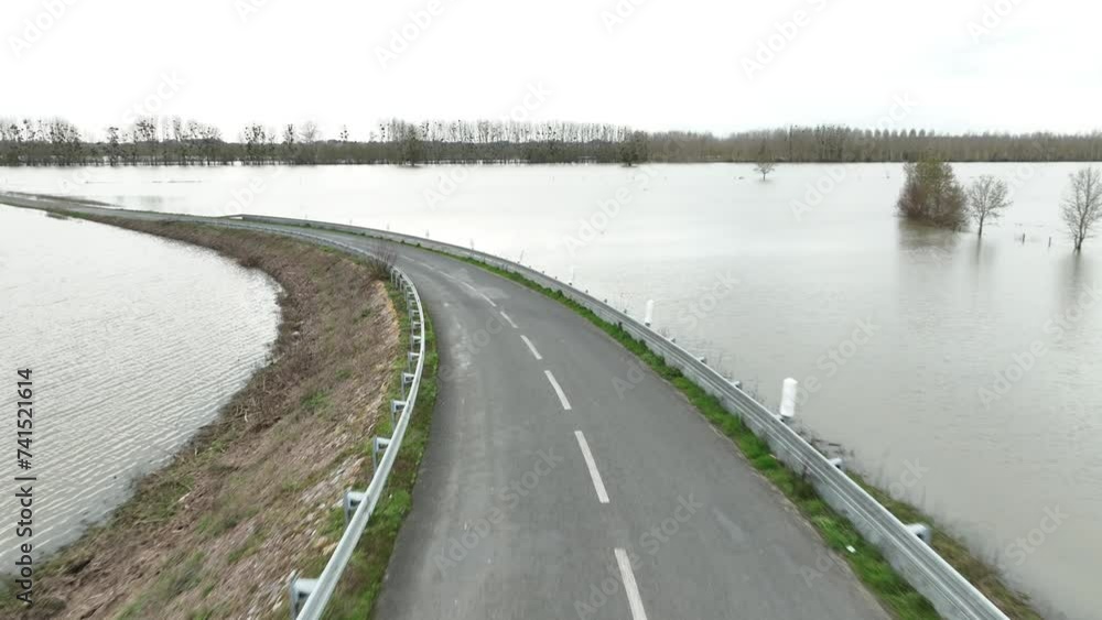 flooding of the La Sarthe river, at Briollay, Maine et Loire, France flooding of the La Sarthe river, at Briollay, Maine et Loire, France
