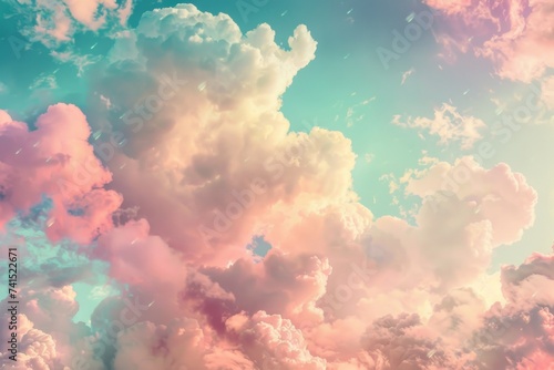 Surreal Cotton Candy Cloudscape - Pastel-colored fluffy clouds in a dreamy sky