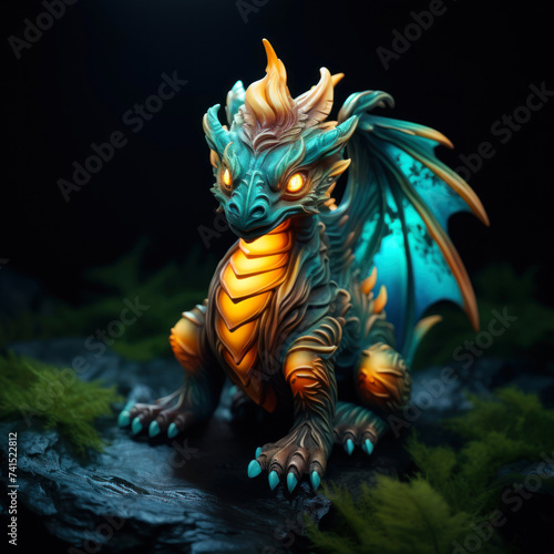 Fairy tale dragon on dark background. Fantasy animal. © Ula