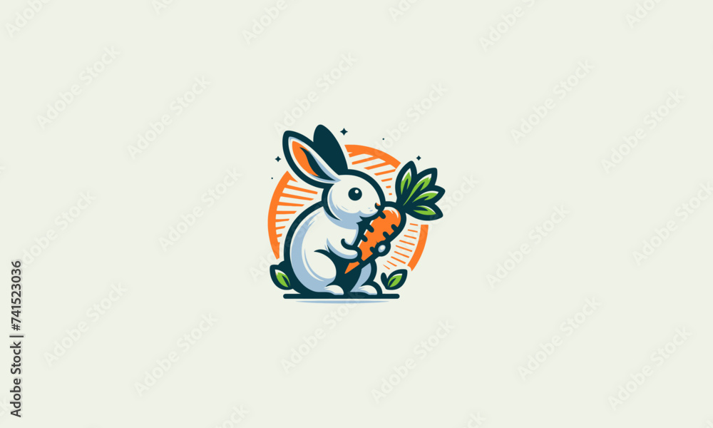 head rabbit with carrot vector illustration logo design