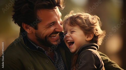 Happy father enjoying a laugh with his child in the park
