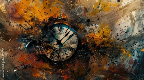 Abstract colorful image with a clock in the middle, time running out, time flies, tick tock photo