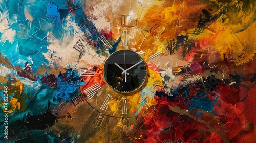 Abstract colorful image with a clock in the middle, time running out, time flies, tick tock photo