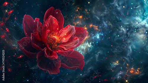 Beautiful red flower in space #741524203
