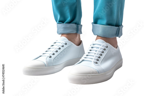 Stylish Sneakers with Rolled Jeans Isolated on Transparent Background