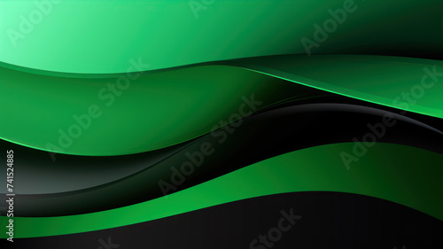 Abstract green and black background with wavy lines. Vector illustration.