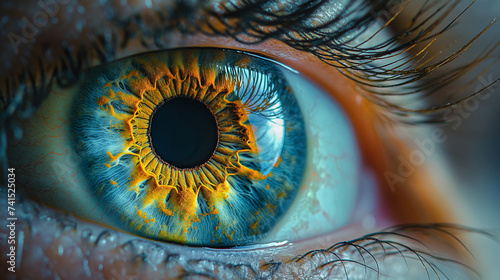 Macro human iris. Eye care concept. Selective focus. Copy space.