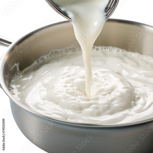 Milk Frothing in Pan Close-up Isolated on Transparent Background