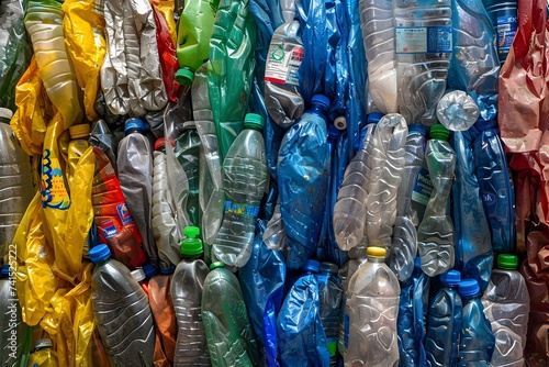 Colorful Plastic Bottles Recycling in Style of Impressionist Art photo