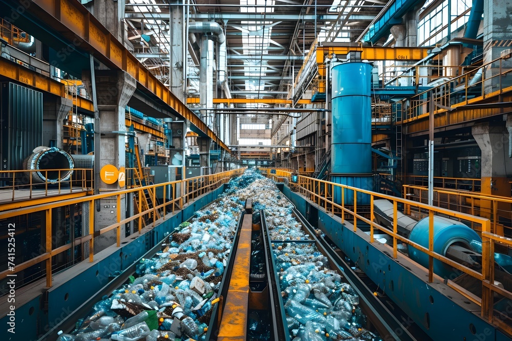 Industrial Plant with Plastic Bottles and Waste