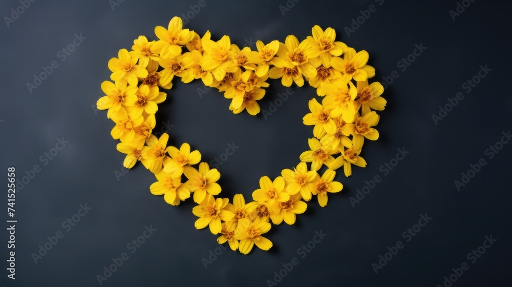 yellow flowers in the shape of a heart. bouquet for Valentine's Day, Women's Day, March 8. greeting card. space for text