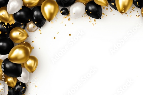 Wallpaper Mural gold and black helium party balloons on a white background. Space for text. invitation to sale on black friday day Torontodigital.ca