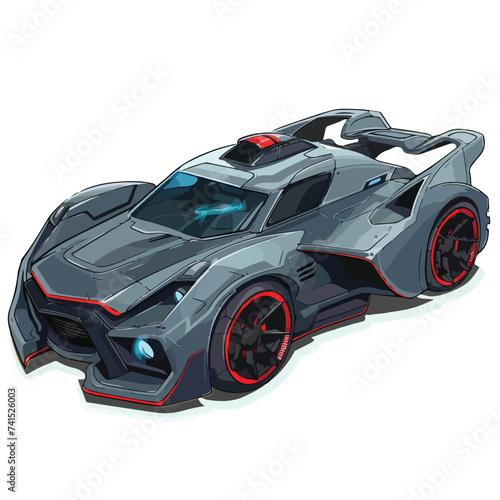 Blueish gray futuristic supercar with red painted
