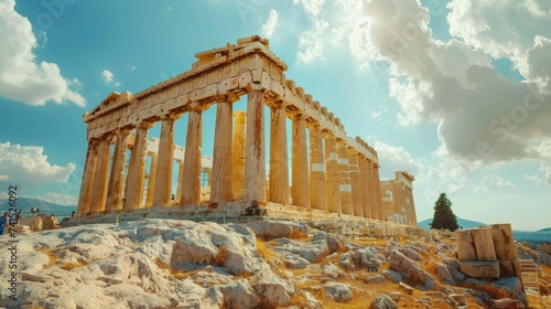 Ruins of the Acropolis in Athens. History of ancient Greece. Stone columns.