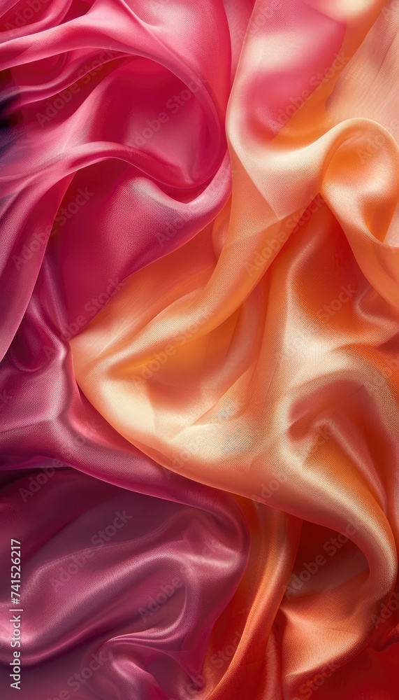 Obraz premium Orange and purple gradient silk texture background, fabric material backdrop