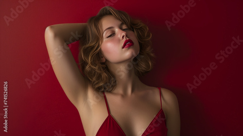 Wallpaper Mural Elegant Woman Posing in Lace Lingerie in Studio Setting Torontodigital.ca