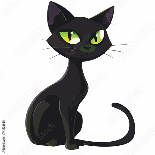 Black Cat with Green Eyes Vector Illustration iso