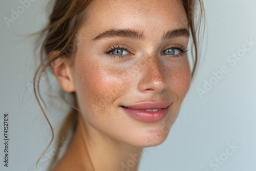 Wallpaper Mural Happy attractive confident young adult or mid aged European woman posing for beauty aesthetic portrait. Beautiful lady smiling on background, attractive female model looking at camera. Close up face . Torontodigital.ca