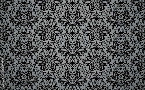 Wallpaper in the style of Baroque. Seamless vector background. Black and gray floral ornament. Graphic pattern for fabric, wallpaper, packaging. Ornate Damask flower ornament