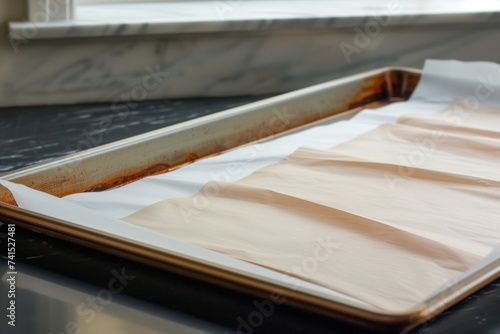 lining a baking tray with parchment paper