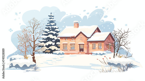 winter landscape with house flat vector isolated