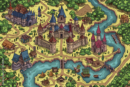 A vintage game map with castle