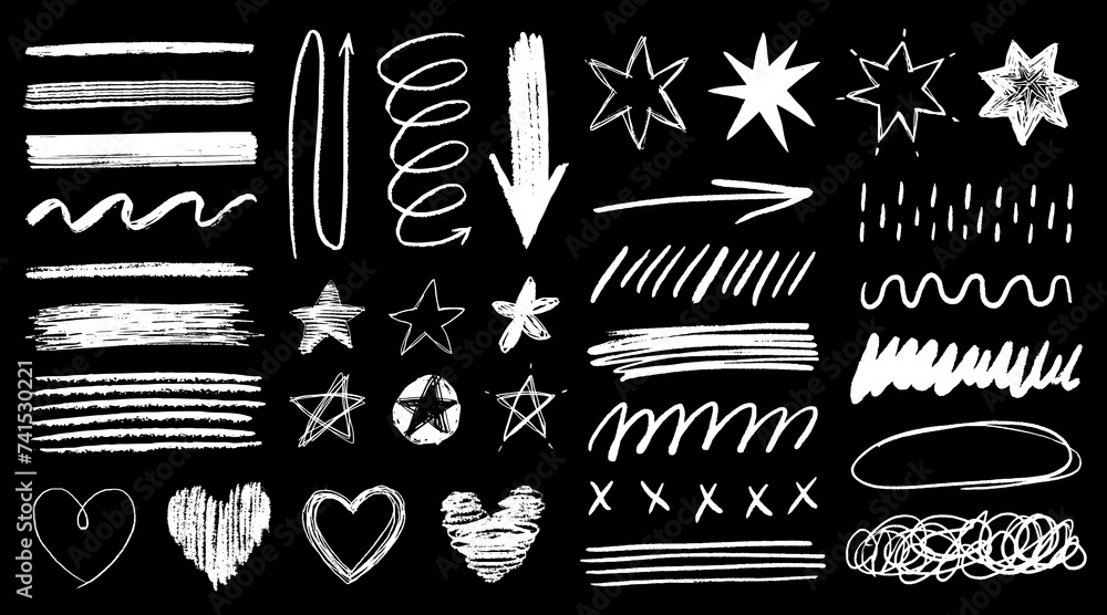 Chalk graffiti doodle punk and grunge shapes collection. Hand drawn